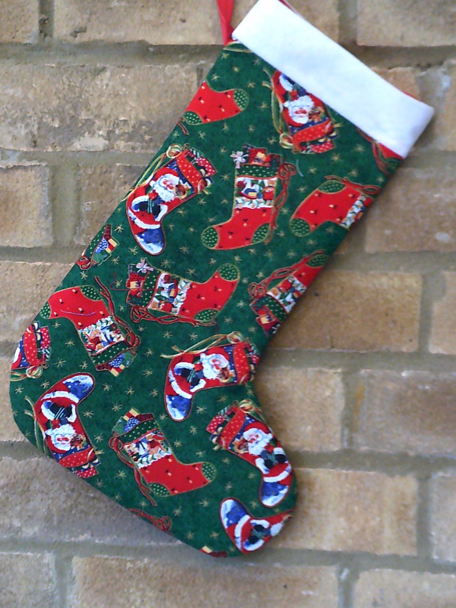Santa and stockings on a green background Christmas Stocking