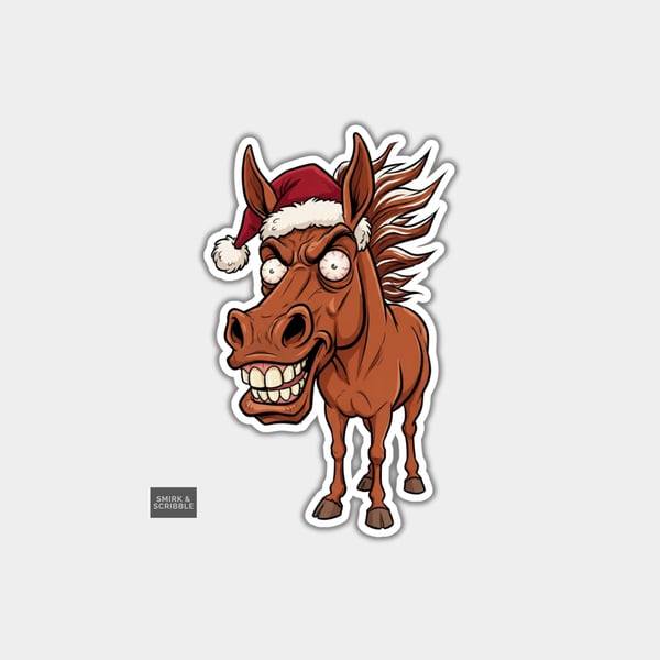 Unique Funny Christmas Sticker Xmas Decal For Adults - Scary Horse
