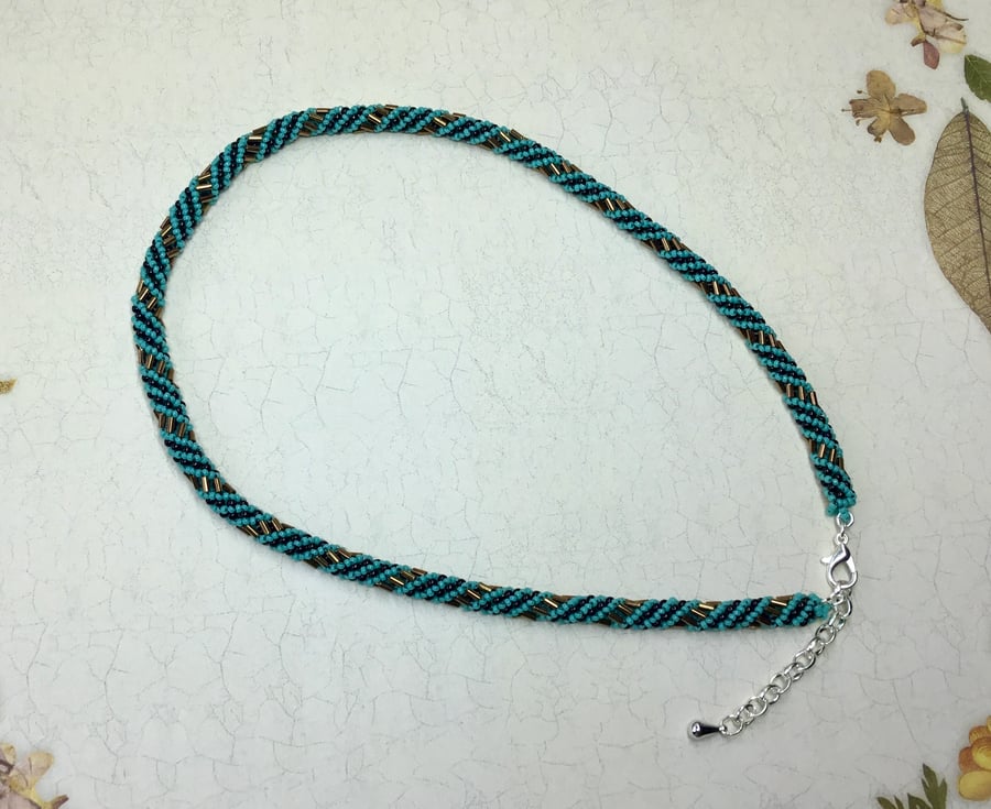 Turquoise, Bronze and Black Russian Spiral Necklace