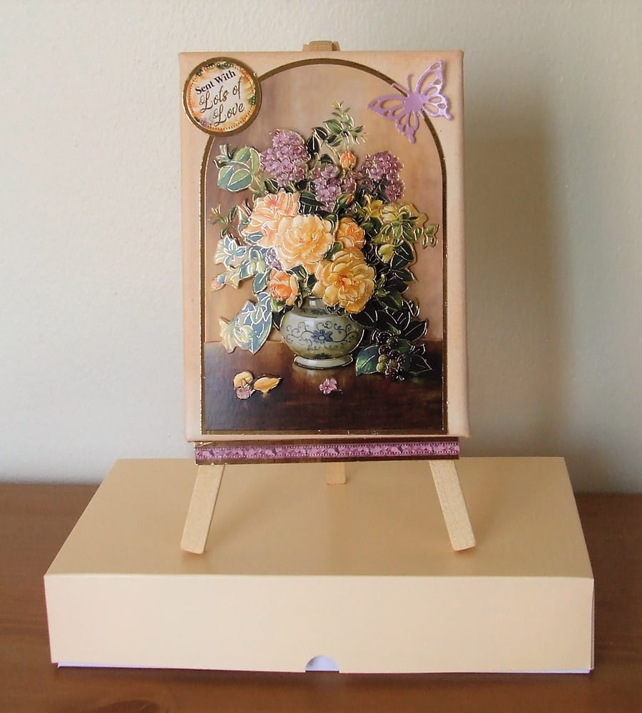 Mixed Media Canvas, easel and gift box, Rose Bouquet