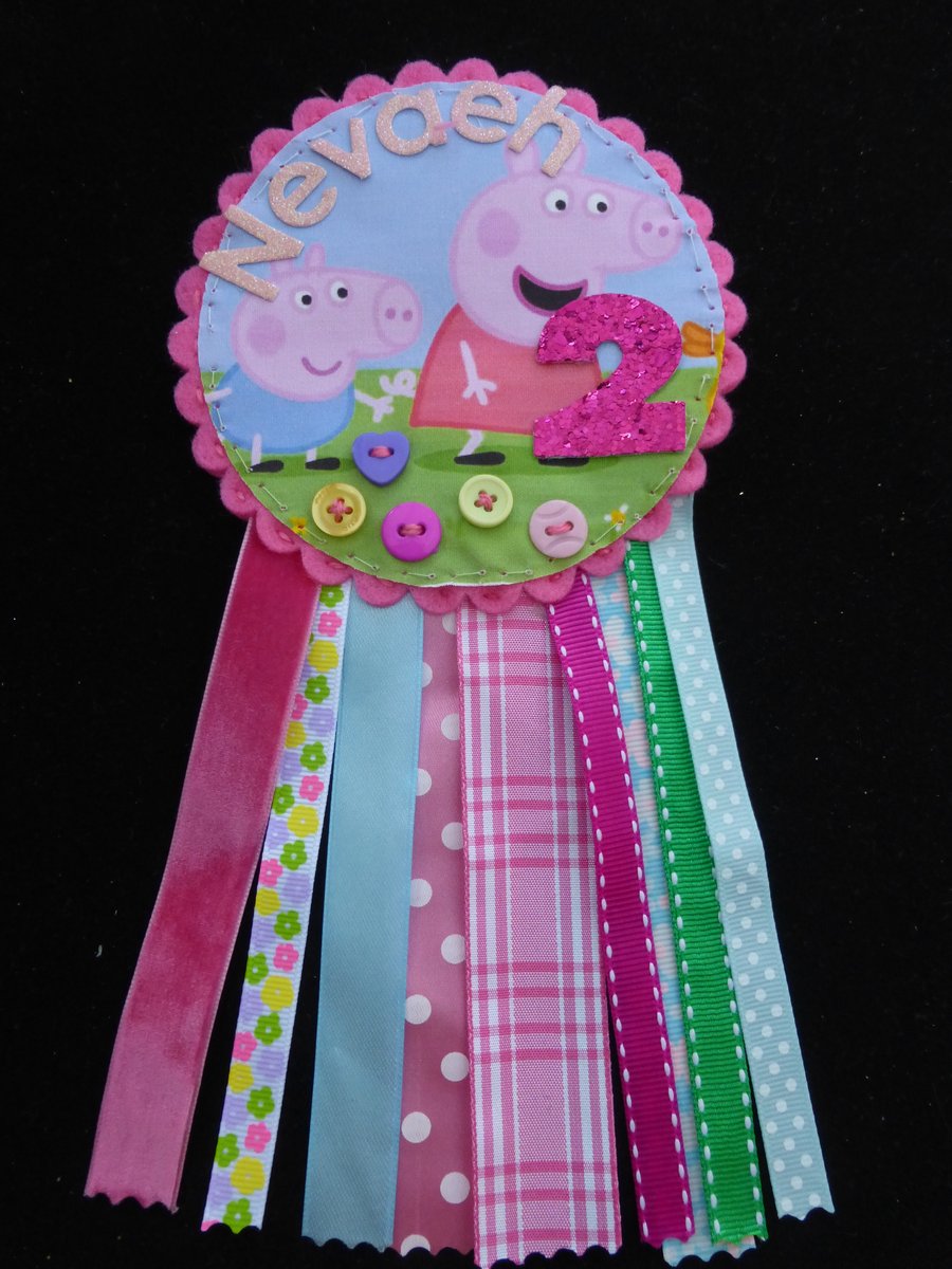 Birthday badge-Rosette Personalised - Pig