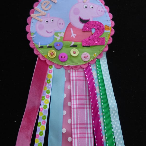 Birthday badge-Rosette Personalised - Pig
