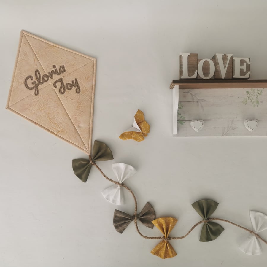 Script writing name nursery decor, Cream nursery wall hanging, ochre brown