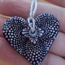 Dot Mandala Hanging heart in Pink & Silver 