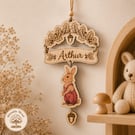 Personalised Arthur Rabbit Wooden Hanging Decoration , Woodland Nursery 