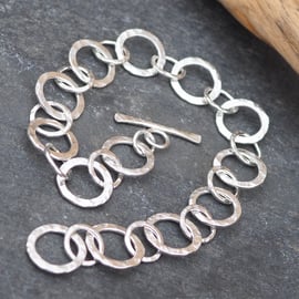 Bracelet Hammered Argentium Silver Chain Link Bracelet, Silver Hallmarked