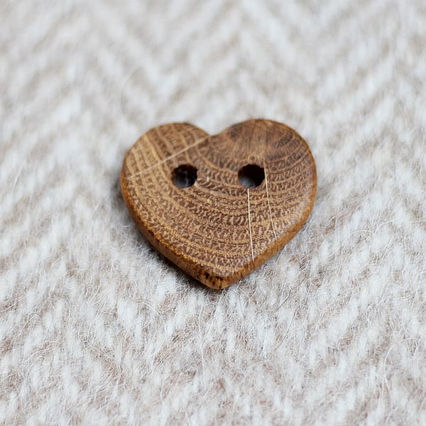 Button wooden handcrafted, natural timber, heart shape