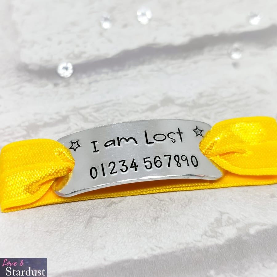 I AM LOST Hand Stamped Emergency Child's Bracelet