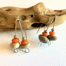 Pebble & Orange Bead Earrings