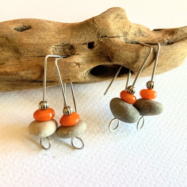 Pebble & Orange Bead Earrings