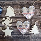 Scandi Padded fabric Hearts garland with wooden Christmas Ornaments 