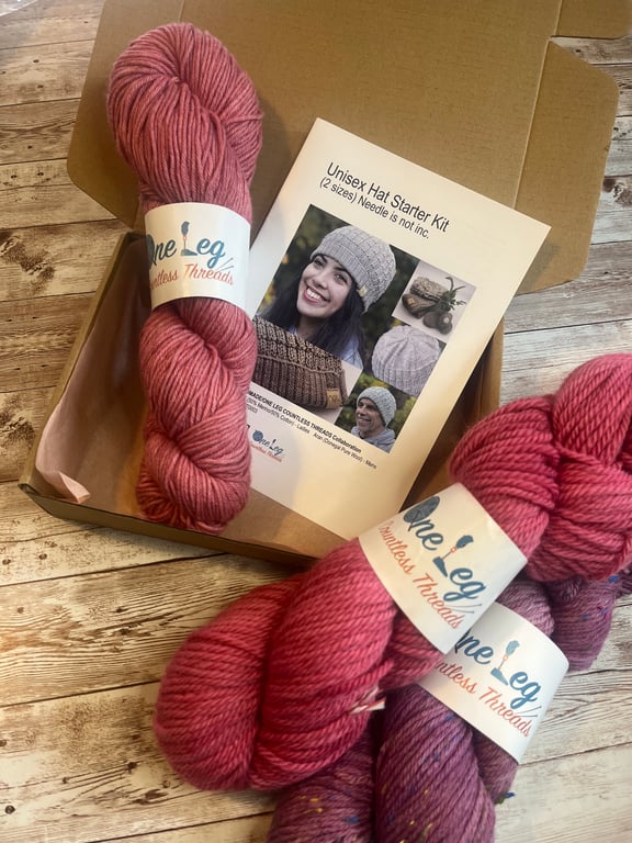 Hat knitting kit with one skein of hand dyed yarn