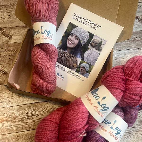 Hat knitting kit with one skein of hand dyed yarn