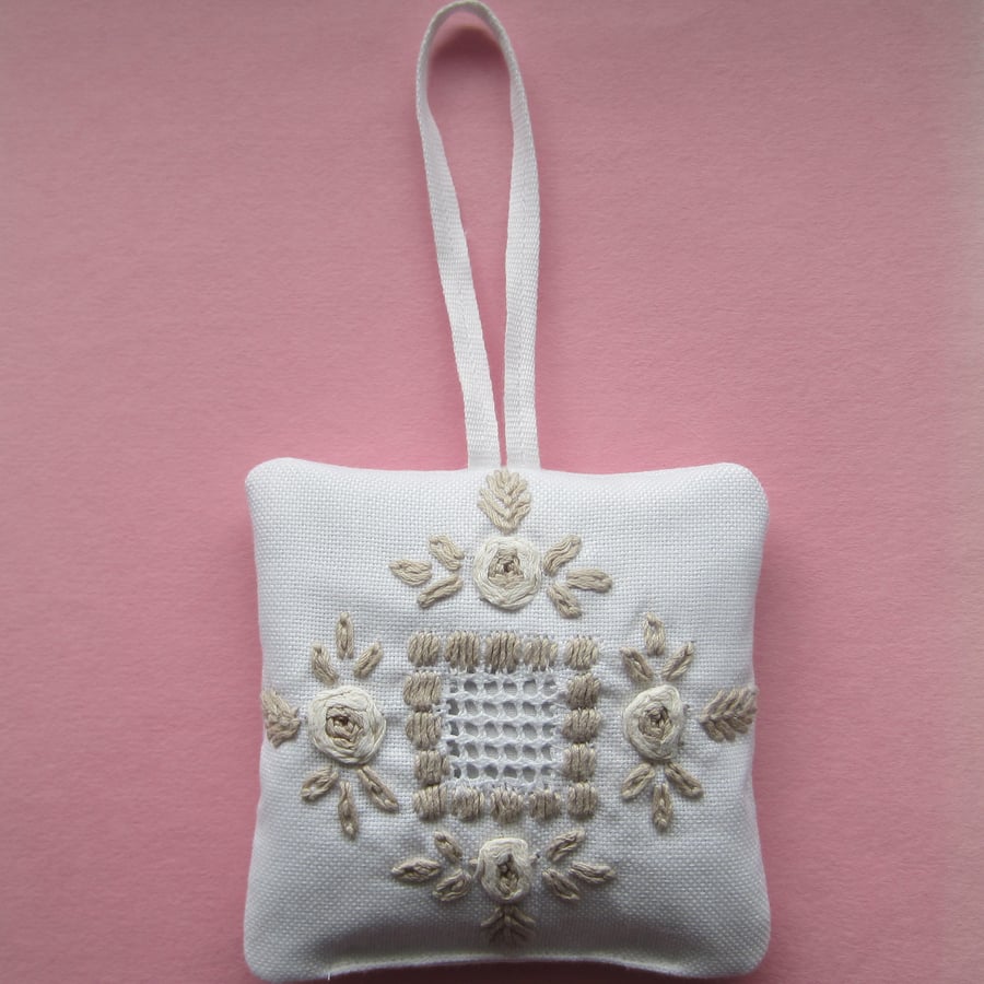 Lavender Bag Vintage Embroidered Floral Design with Hanging Loop