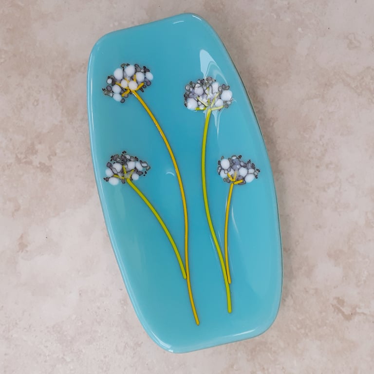 Fused glass decorative dish, floral design