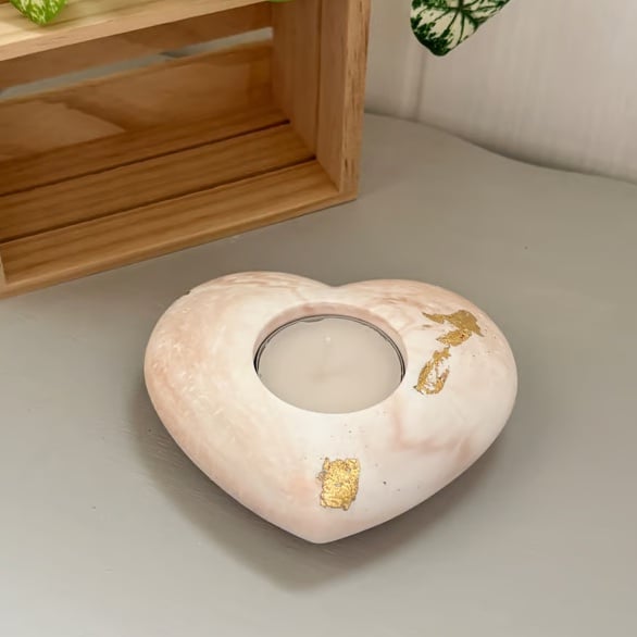   Heart Moon or Star Tea Light Holder - Handmade Candle Holder - Gold Detail