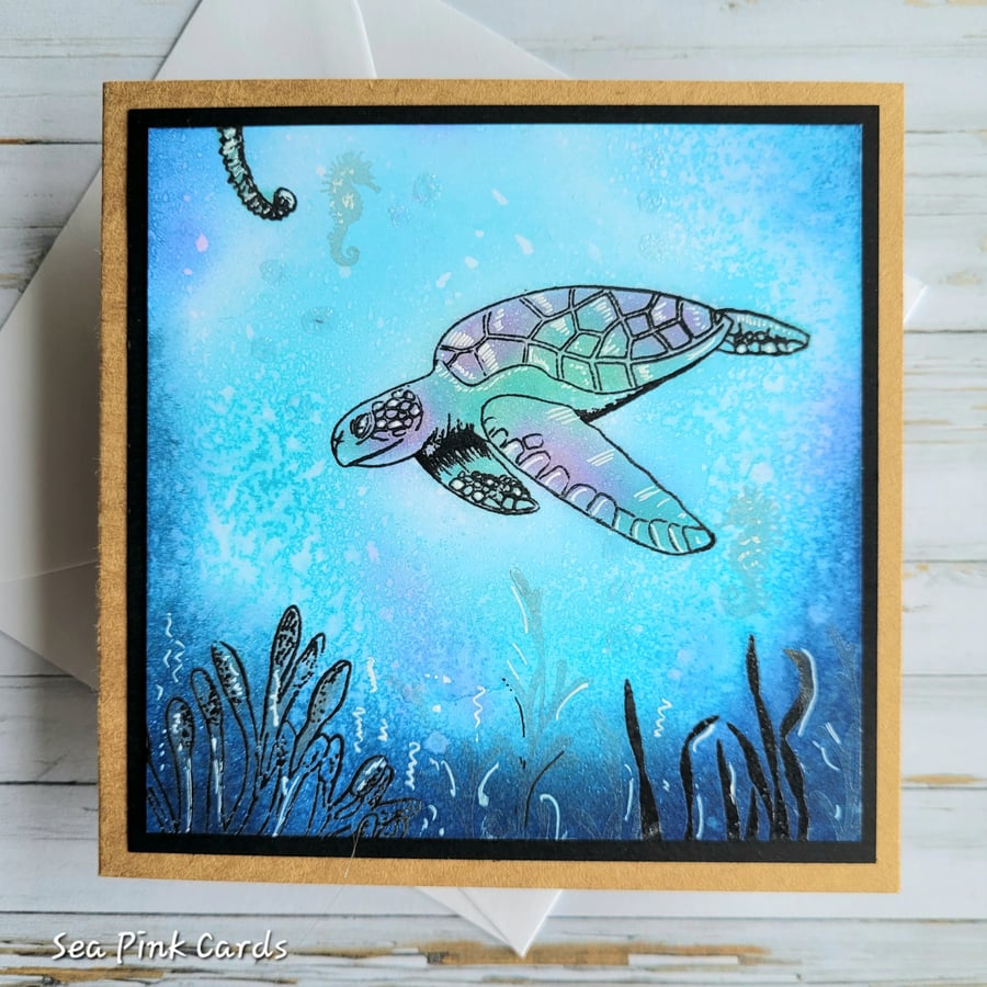 Turtle Blank Card - birthday, thanks, note card, sea-life card, handmade