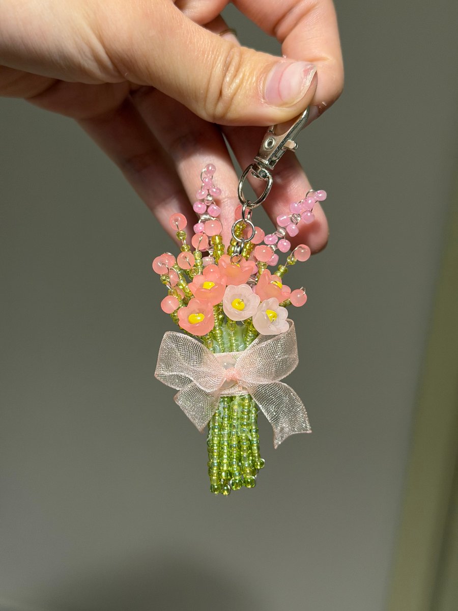 Handmade beaded flower bouquet keychain