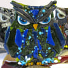 Owl Fused Glass Ornament (Deep Blue and Green)