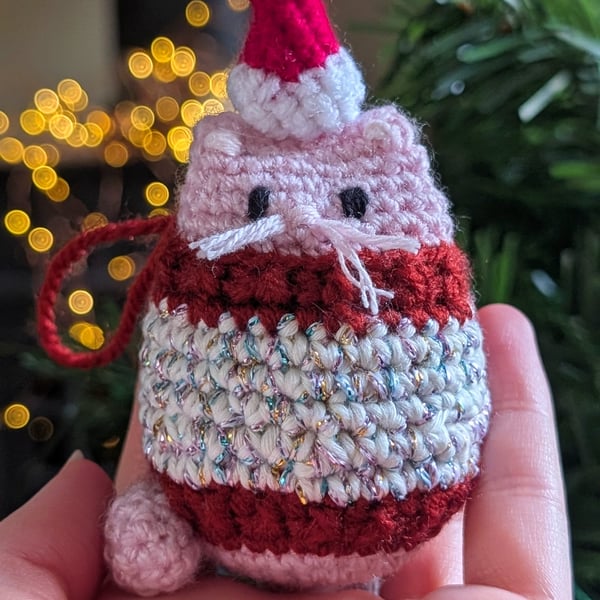 Pink Cat Christmas Tree Decoration, Cat Christmas Gift, Cat Hanging Decoration