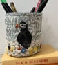 Textile storage pot with hand embroidered puffin - Image 2