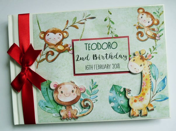 Cute monkeys birthday guest book, monkeys birthday party keepsake, gift