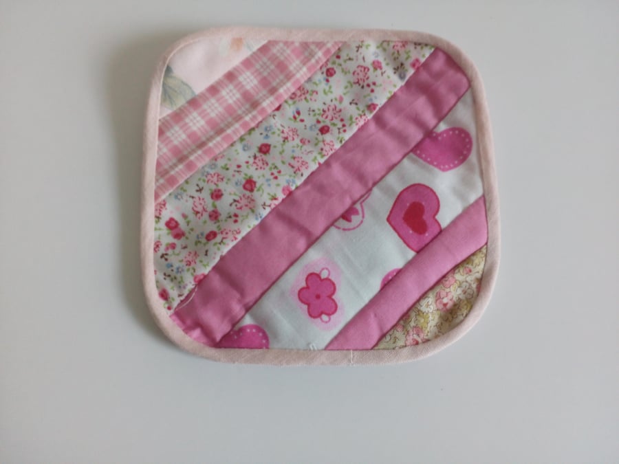 Reversible Quilted coaster with stripe design in pinks and florals