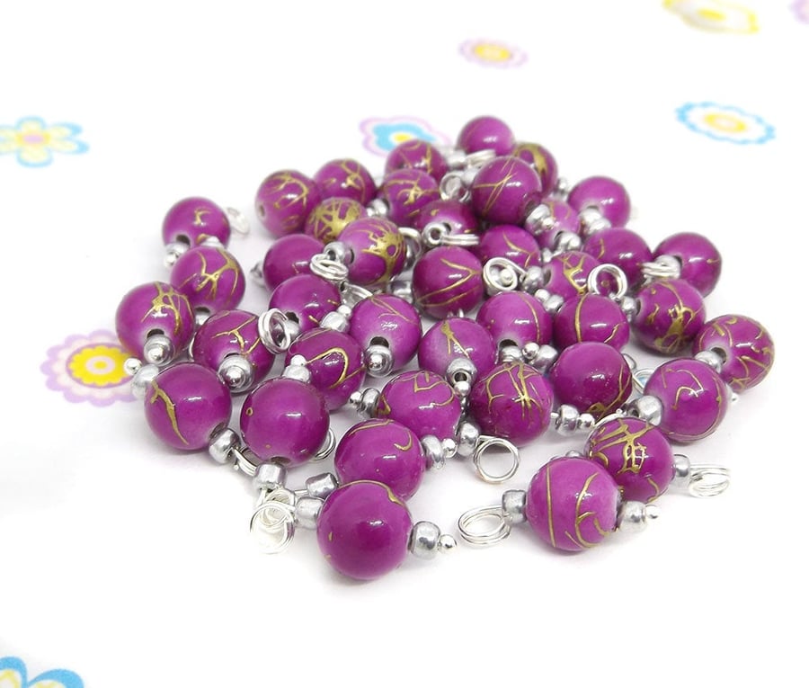 7mm Purple Pre-wired Dangle Beads for DIY Charm Bracelets- Purple Blossom