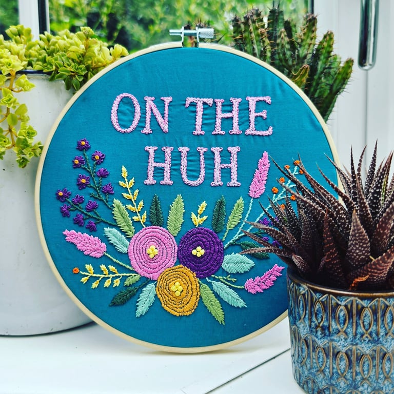  'On The Huh' Hand Embroidered Floral Wall Art - 8 Inch