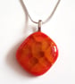 Red and Orange Fused Glass Pendant - Fiery Abstract Glass Necklace