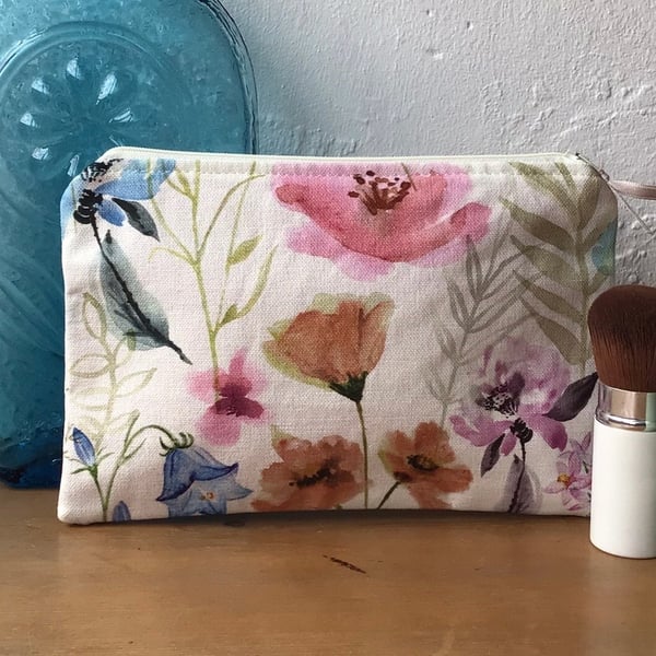 Multi Coloured Floral Makeup Pouch or Pencil Case. Lined.