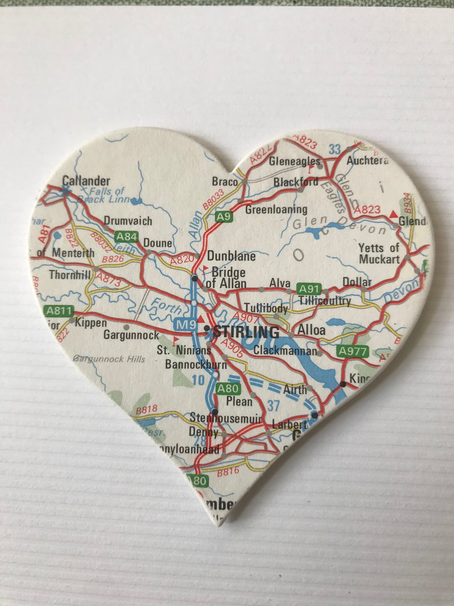 STIRLING  Vintage map art. 4” white frame. Scottish places. 