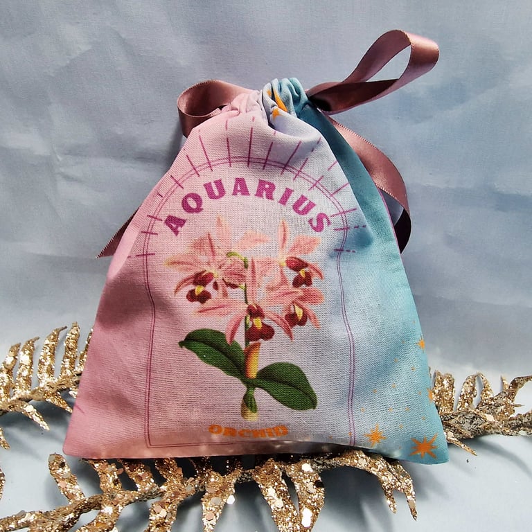 Orchid, Aquarius Birth Flower Handmade and Reusable Pouch