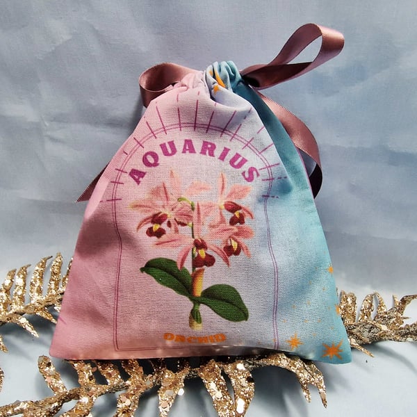 Orchid, Aquarius Birth Flower Handmade and Reusable Pouch
