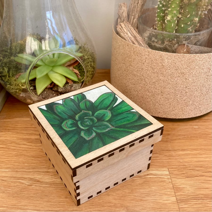 Succulent wooden trinket box 