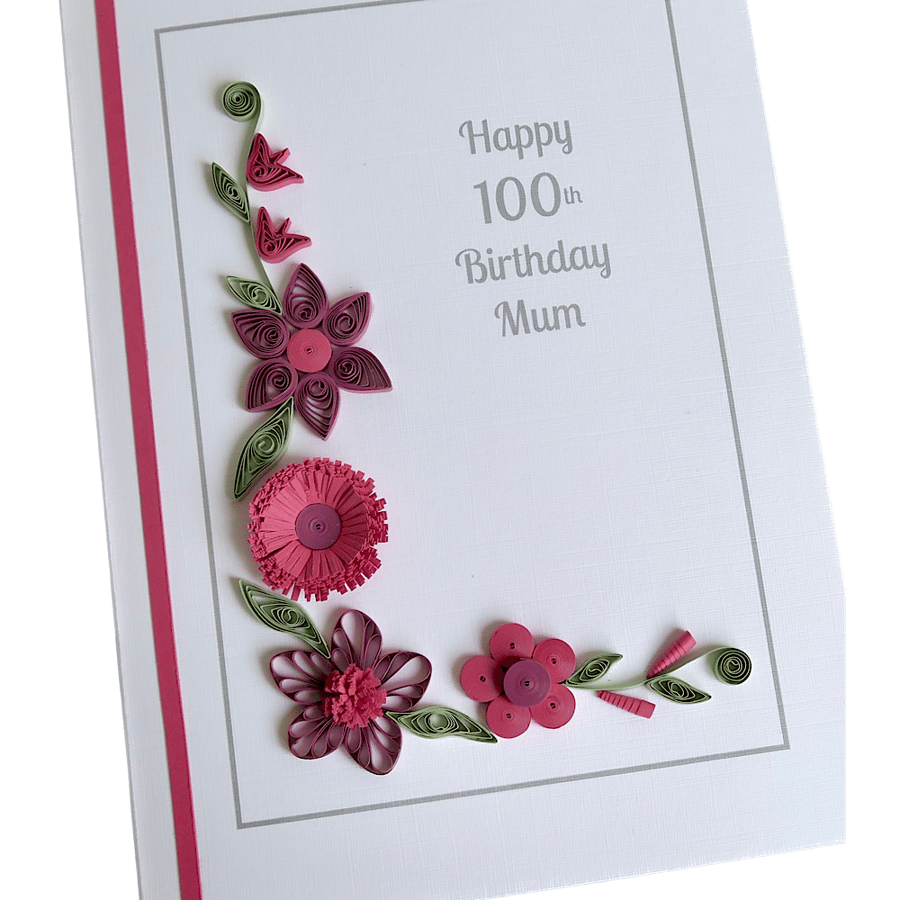 Personalised quilled 100th birthday card, handmade - any age, any name 