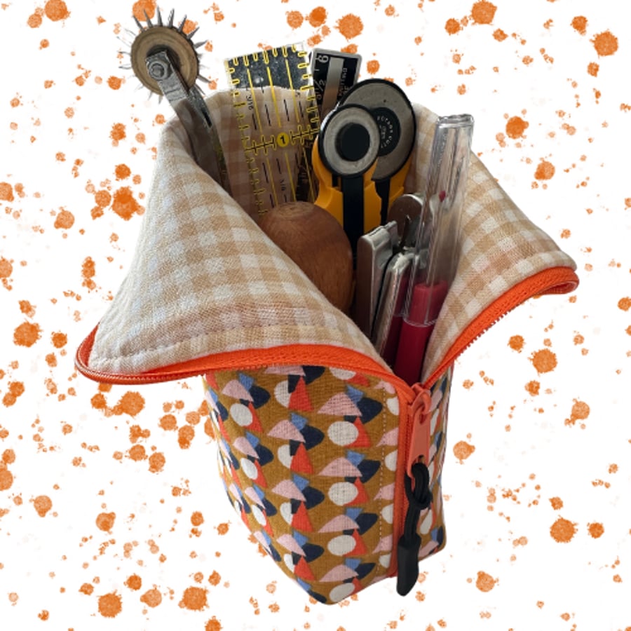 Handmade Fabric Stand Up Tool Case - Pencil Storage - Tool Pouch