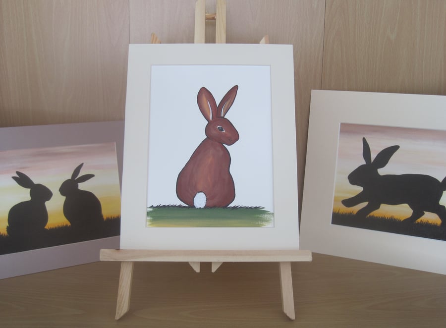 SALE Simple  Bunny Rabbit  Original Painting Mounted Art Picture