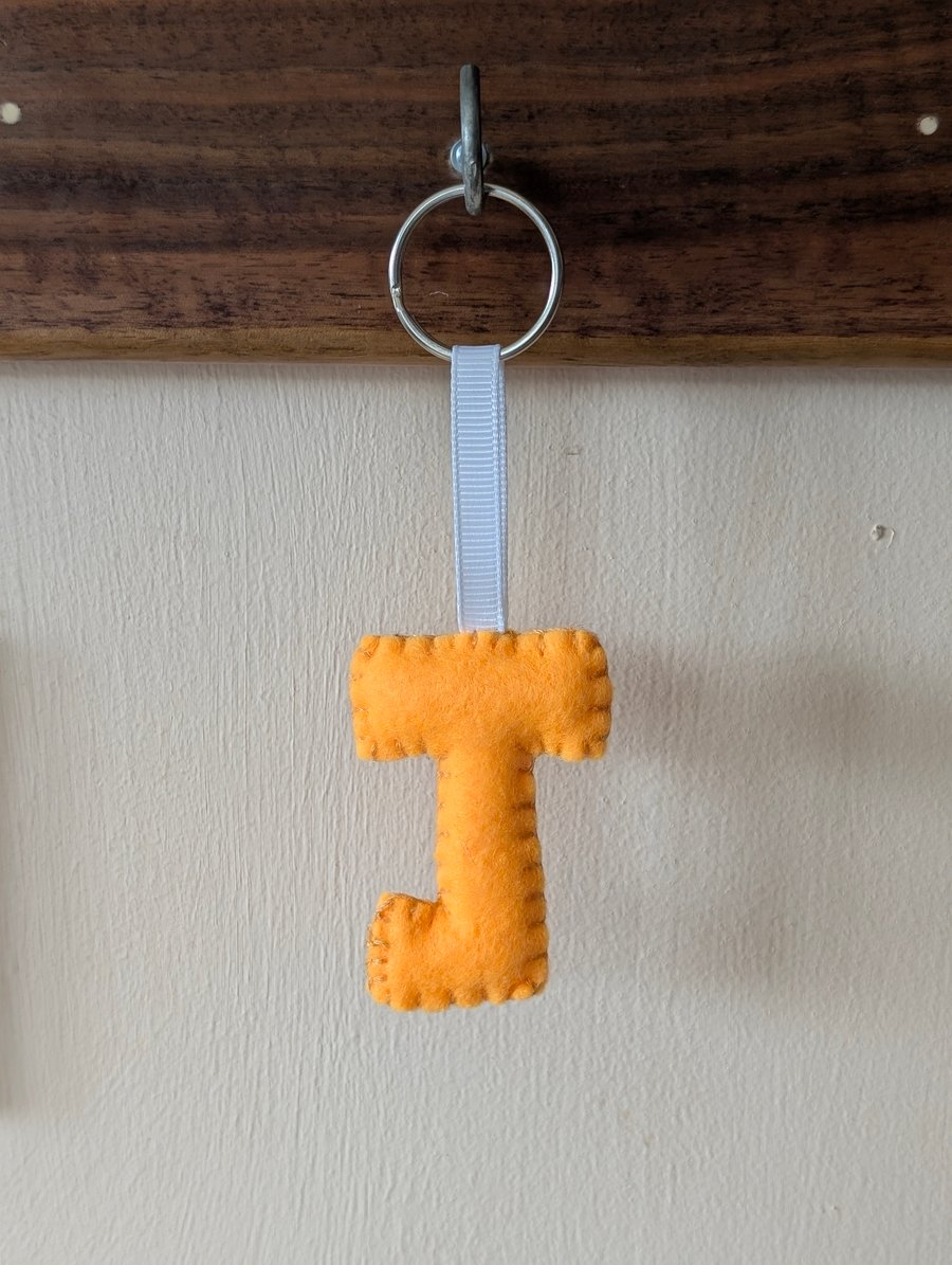 Handmade felt alphabet letter keyring J