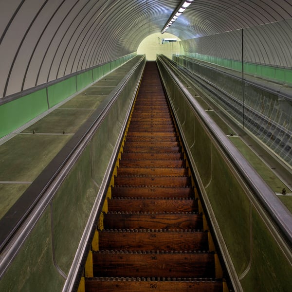 Looking up the Tyne foot tunnel escalator