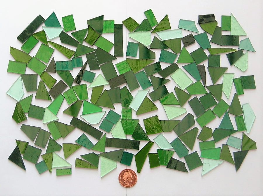 Stained Glass pieces (shades of greens and textured glass)