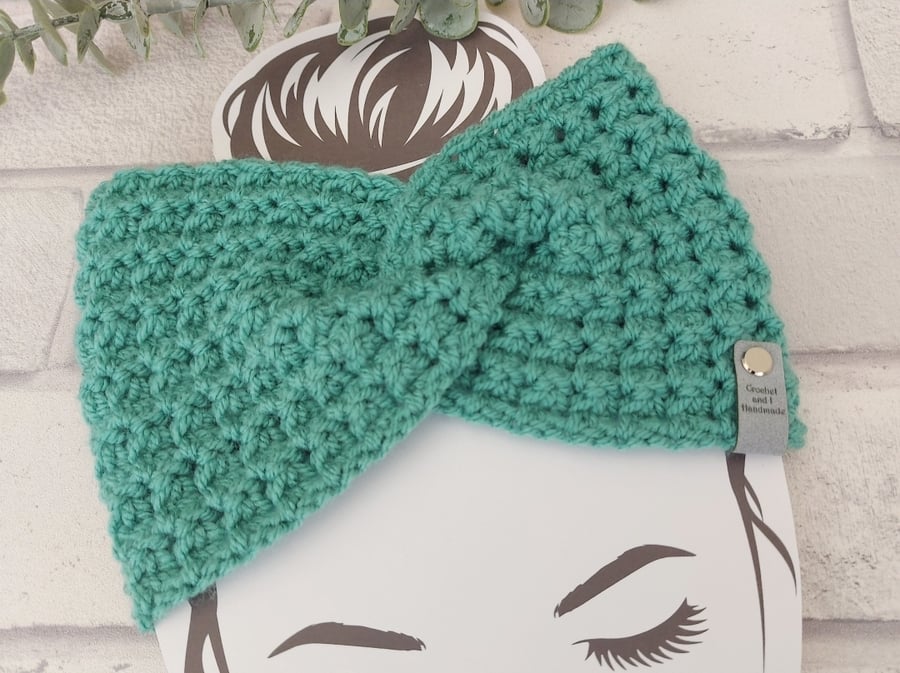 Adult Twisted Headband Earwarmer Crochet In Sage Green