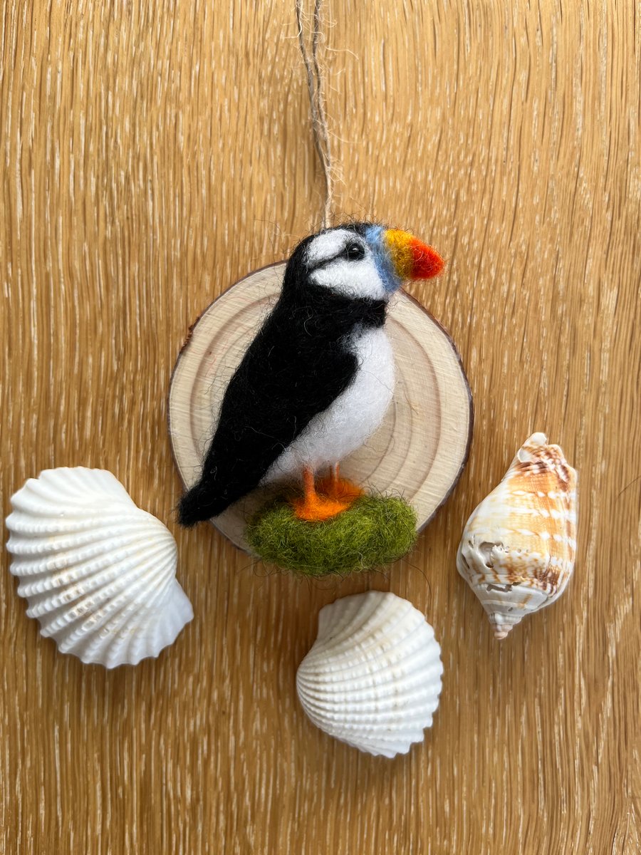 Puffin needle felted hanging decoration 