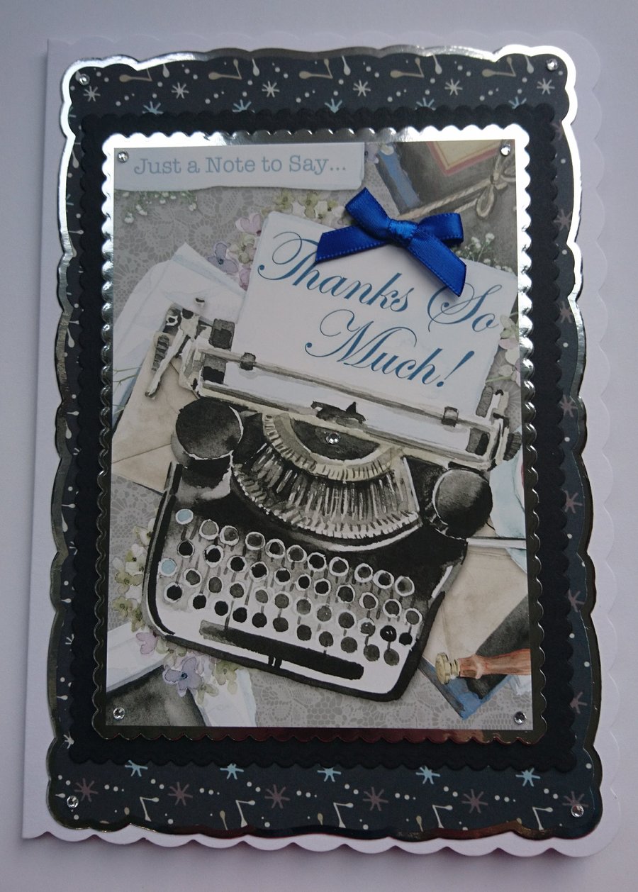 Thank You Card Just a Note to Say Thanks So Much! Vintage Typewriter 3D Luxury