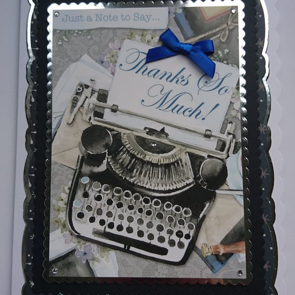 Thank You Card Just a Note to Say Thanks So Much! Vintage Typewriter 3D Luxury