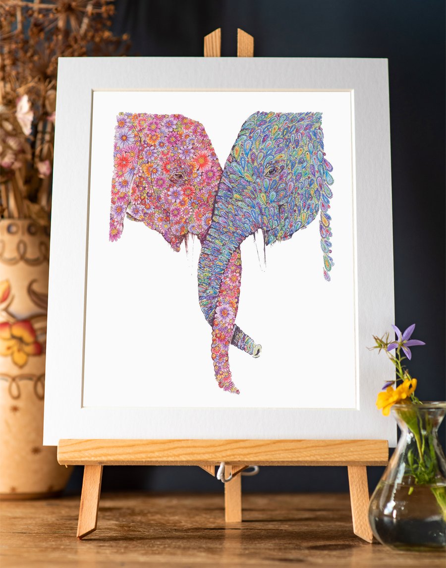 Entwined Elephants Art Print 