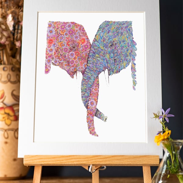 Entwined Elephants Art Print 