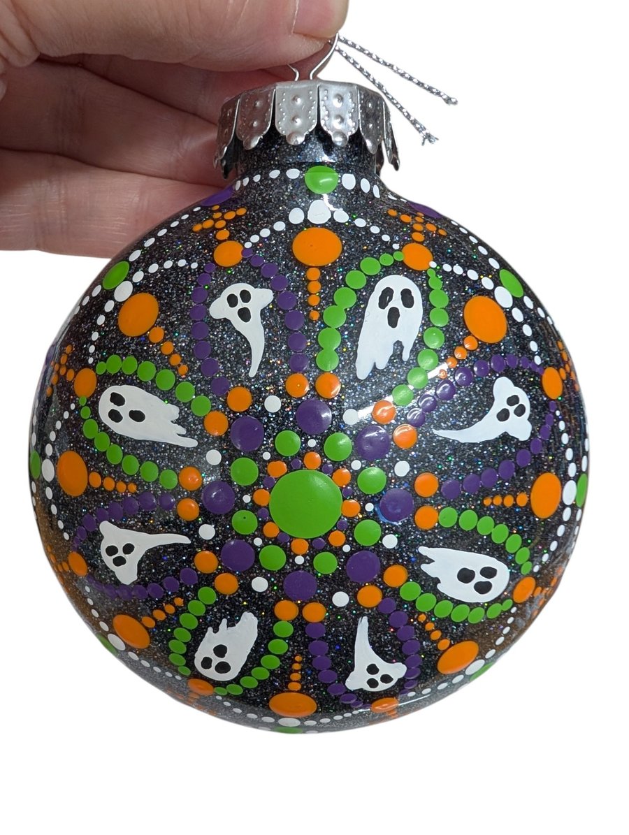 Hand painted dot mandala Halloween ornament