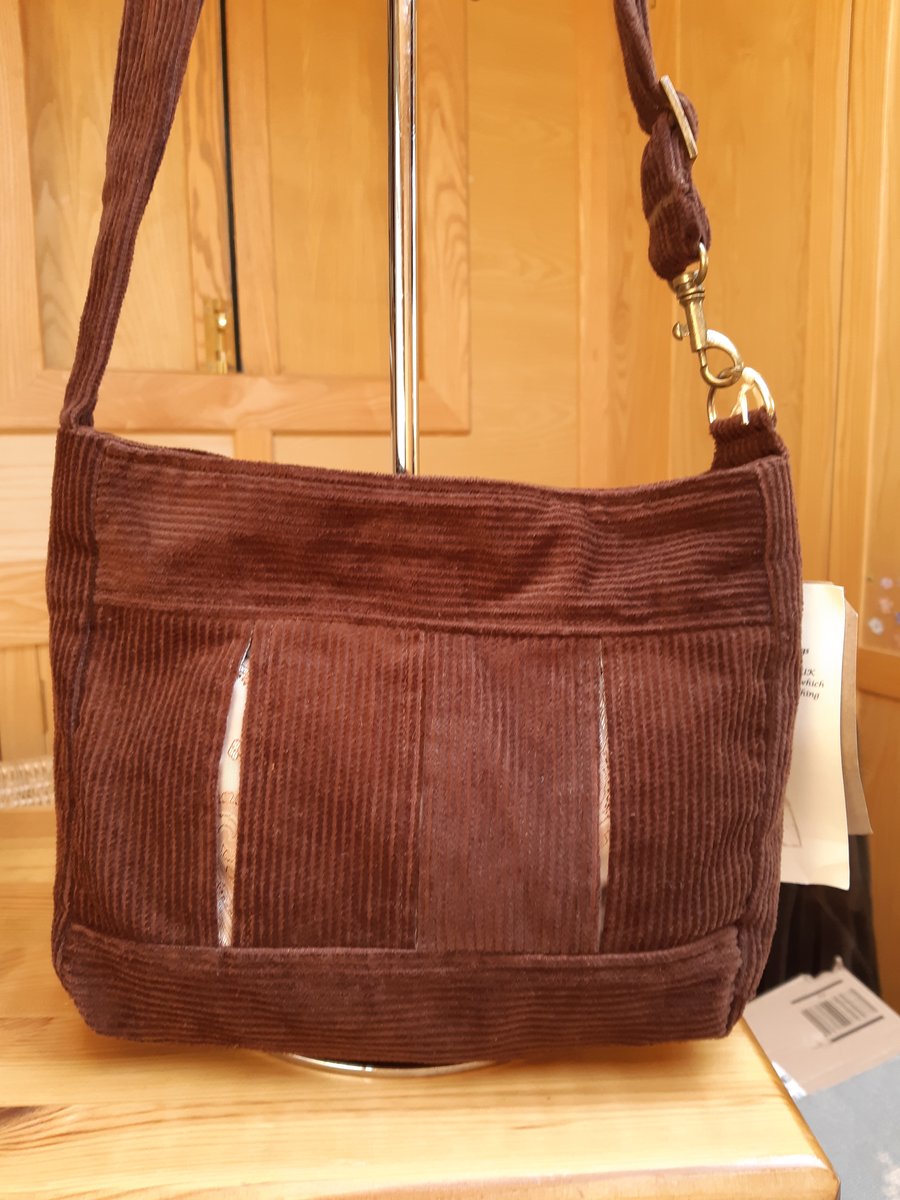 Brown corduroy box pleat bag