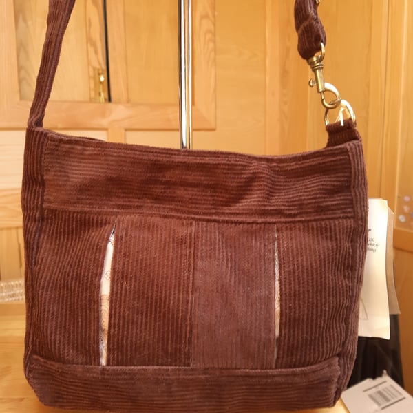 Brown corduroy box pleat bag